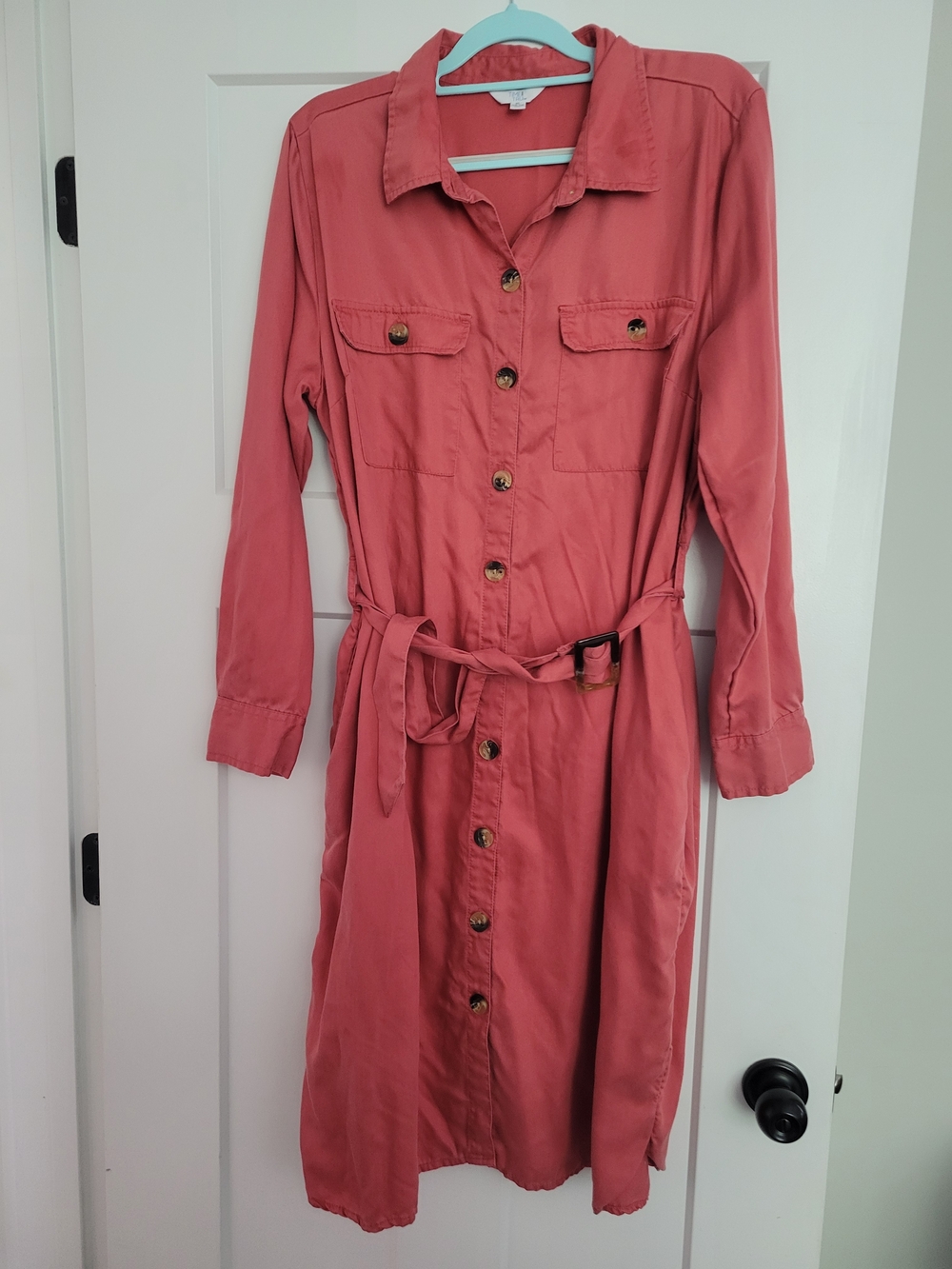 Time and Tru Button-Front Shirt Dress in Dusty Rose